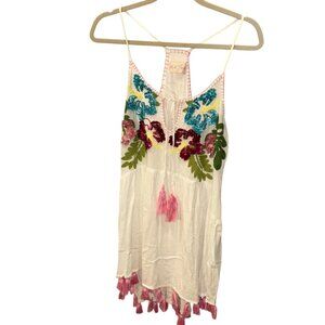 Miss June Paris embroidered embellished pink tassel beach cover up top d…
